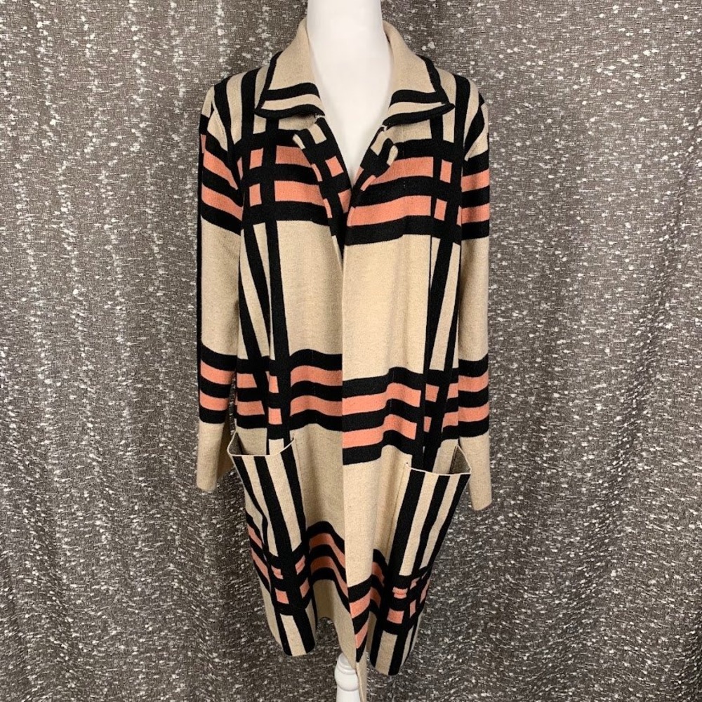 Anthropologie Oliver. O Plaid Open Front Longline Cardigan Preppy Women's 1X
